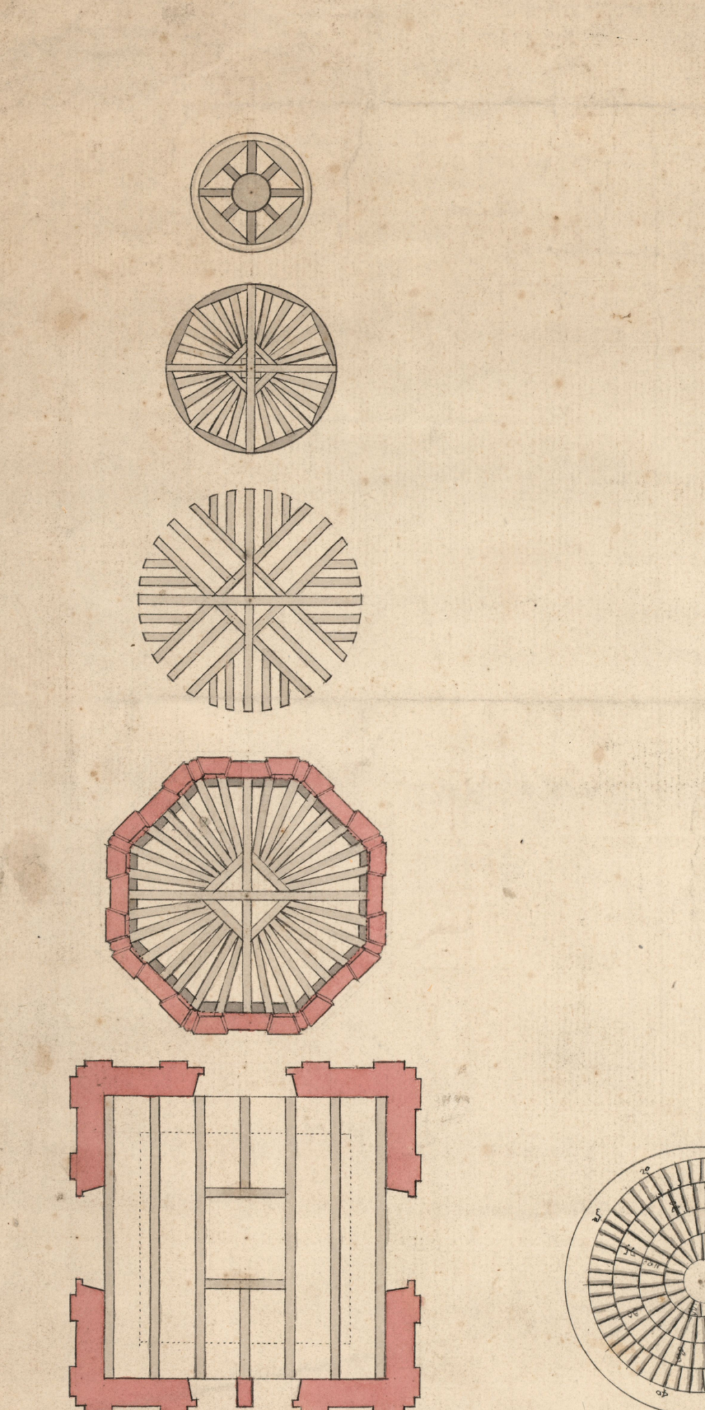Historic horizontal framing plans of the church spire showing its octagonal core